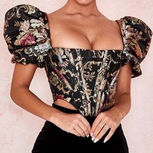 House of CB Isabelle Brocade Baroque Jacquard Puff Sleeve Bustier size S New